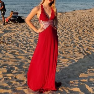Adrianna Papell Red Halter Gown